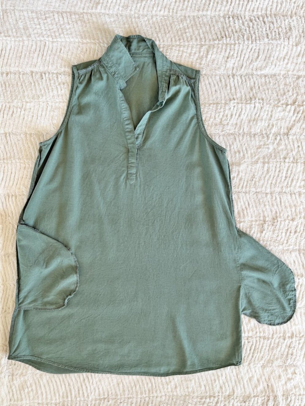 Sage Green Linen Blend Sleeveless Shirt Dress (Pockets!), Size XL - Picture 7 of 7